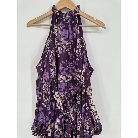 Lulu’s Storybook Sweetheart Cold Shoulder Midi Dress Floral Halter Ruffle Belted - Picture 7 of 13